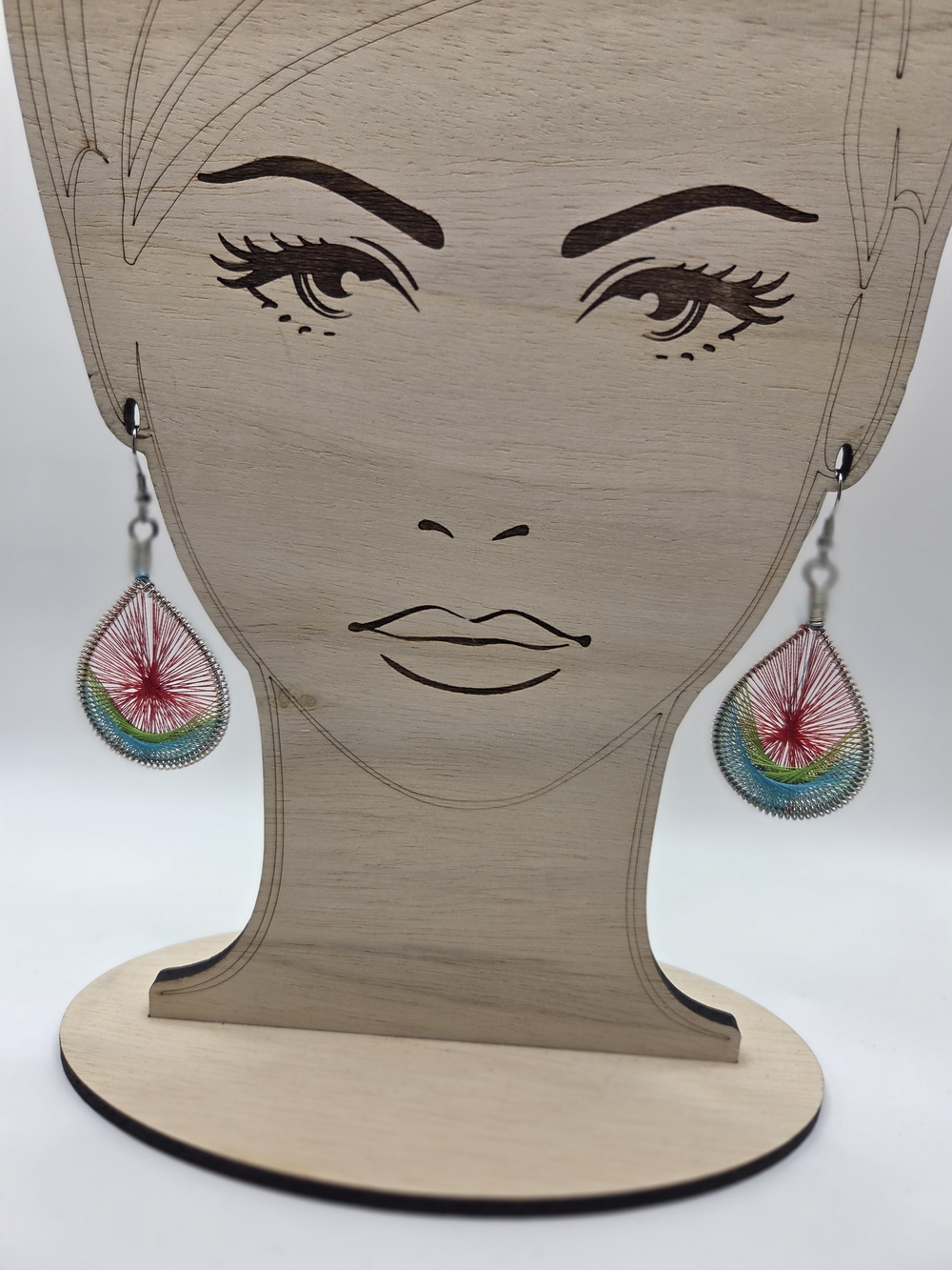 1606. Silk Thread Multicolor Teardrop Thread-Wrapped Earrings